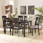 Load image into Gallery viewer, Baxton Studio Lucie Modern And Contemporary Grey Fabric Upholstered And Dark Brown Finished Wood 7-Piece Dining Set
