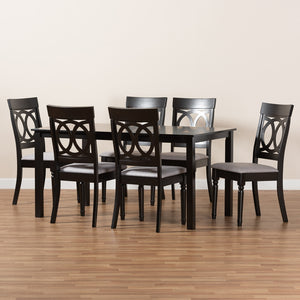 Baxton Studio Lucie Modern And Contemporary Grey Fabric Upholstered And Dark Brown Finished Wood 7-Piece Dining Set