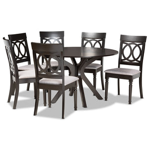 Baxton Studio Jessie Modern And Contemporary Grey Fabric Upholstered And Dark Brown Finished Wood 7-Piece Dining Set