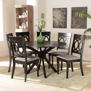 Baxton Studio Jessie Modern And Contemporary Grey Fabric Upholstered And Dark Brown Finished Wood 7-Piece Dining Set