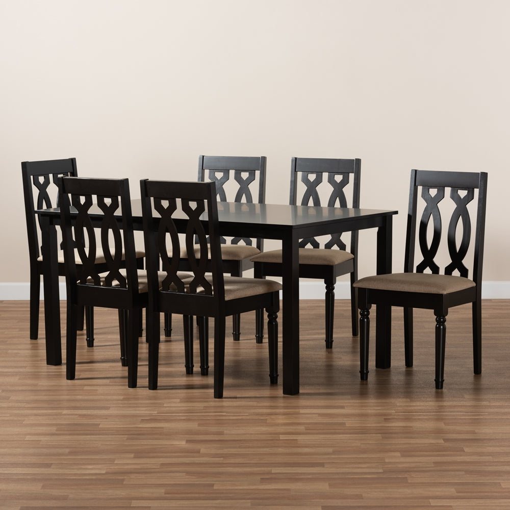 Baxton Studio Cherese Modern And Contemporary Sand Fabric Upholstered And Dark Brown Finished Wood 7-Piece Dining Set