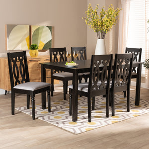 Baxton Studio Cherese Modern And Contemporary Grey Fabric Upholstered And Dark Brown Finished Wood 7-Piece Dining Set