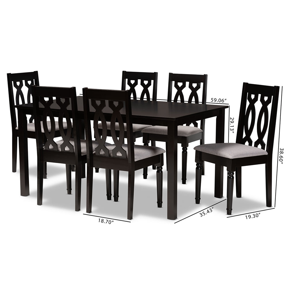 Baxton Studio Cherese Modern And Contemporary Grey Fabric Upholstered And Dark Brown Finished Wood 7-Piece Dining Set