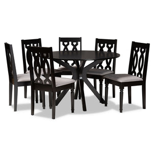 Baxton Studio Callie Modern And Contemporary Grey Fabric Upholstered And Dark Brown Finished Wood 7-Piece Dining Set