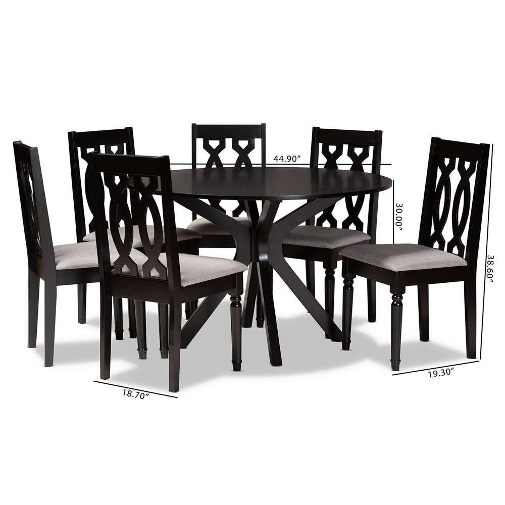 Baxton Studio Callie Modern And Contemporary Grey Fabric Upholstered And Dark Brown Finished Wood 7-Piece Dining Set