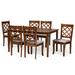 Load image into Gallery viewer, Baxton Studio Verner Modern And Contemporary Grey Fabric Upholstered And Walnut Brown Finished Wood 7-Piece Dining Set
