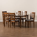 Load image into Gallery viewer, Baxton Studio Verner Modern And Contemporary Grey Fabric Upholstered And Walnut Brown Finished Wood 7-Piece Dining Set
