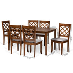 Load image into Gallery viewer, Baxton Studio Verner Modern And Contemporary Grey Fabric Upholstered And Walnut Brown Finished Wood 7-Piece Dining Set
