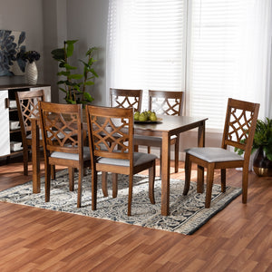 Baxton Studio Mael Modern And Contemporary Grey Fabric Upholstered And Walnut Brown Finished Wood 7-Piece Dining Set