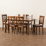 Load image into Gallery viewer, Baxton Studio Mael Modern And Contemporary Grey Fabric Upholstered And Walnut Brown Finished Wood 7-Piece Dining Set
