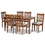 Load image into Gallery viewer, Baxton Studio Renaud Modern And Contemporary Grey Fabric Upholstered And Walnut Brown Finished Wood 7-Piece Dining Set
