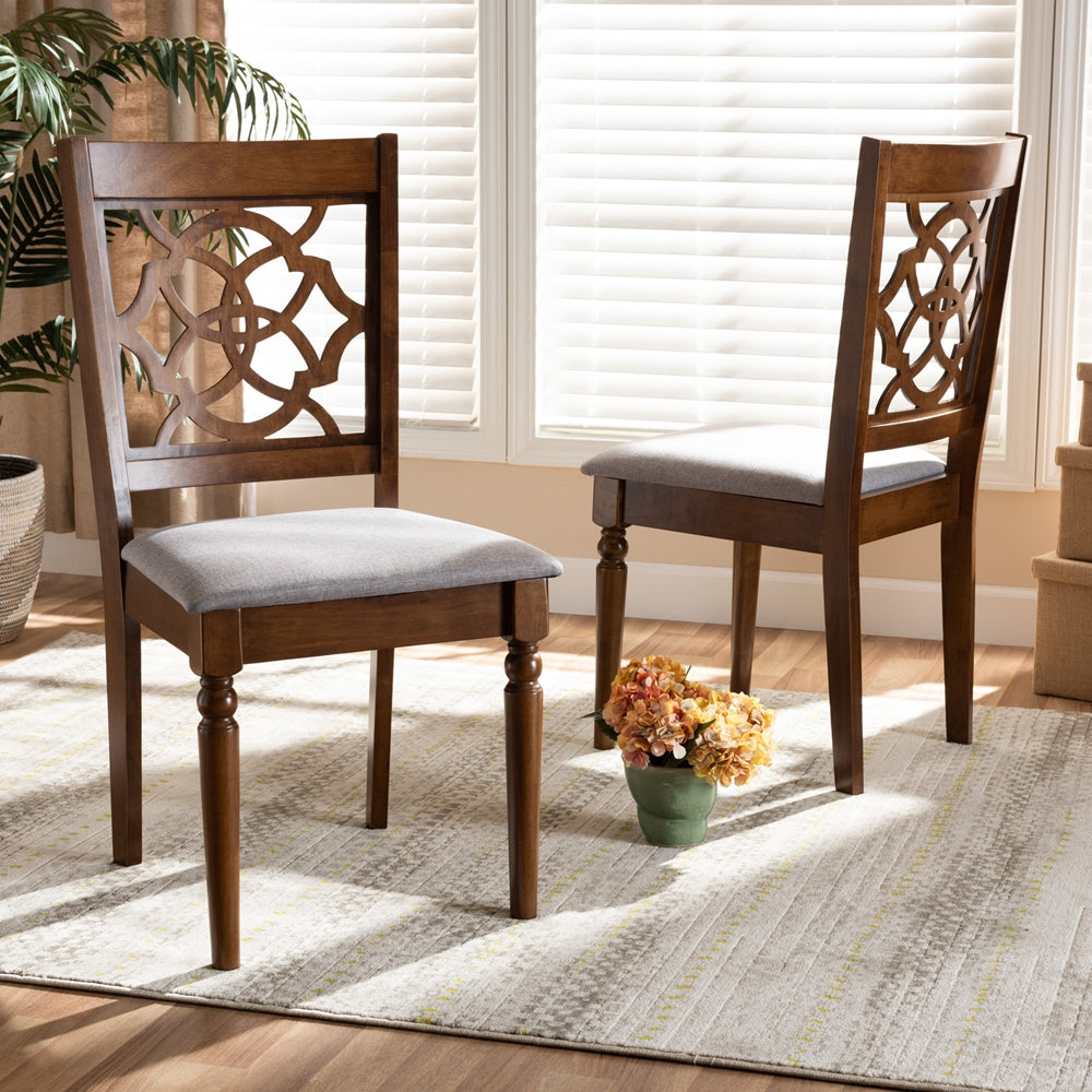 Baxton Studio Renaud Modern And Contemporary Grey Fabric Upholstered And Walnut Brown Finished Wood 2-Piece Dining Chair Set