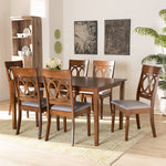 Load image into Gallery viewer, Baxton Studio Lucie Modern And Contemporary Grey Fabric Upholstered And Walnut Brown Finished Wood 7-Piece Dining Set
