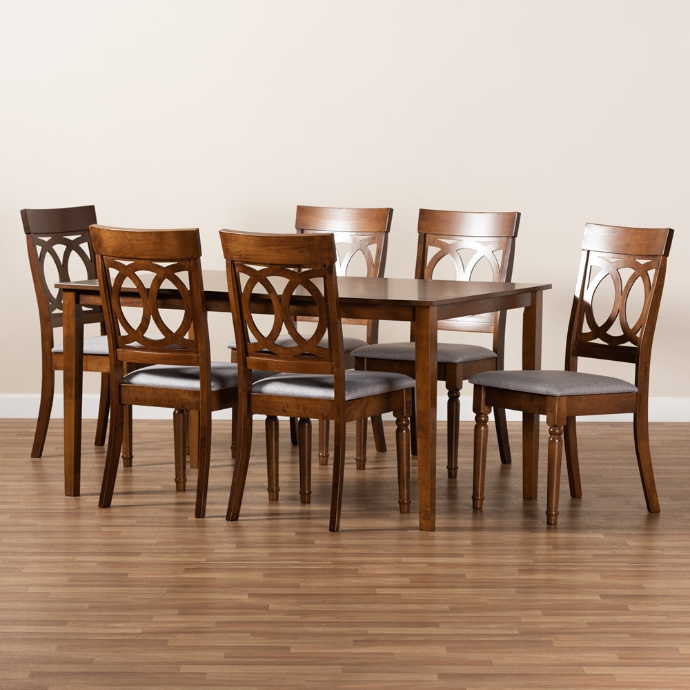 Baxton Studio Lucie Modern And Contemporary Grey Fabric Upholstered And Walnut Brown Finished Wood 7-Piece Dining Set