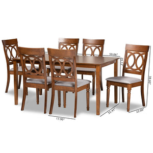 Baxton Studio Lucie Modern And Contemporary Grey Fabric Upholstered And Walnut Brown Finished Wood 7-Piece Dining Set