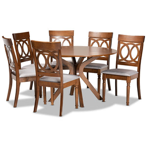 Baxton Studio Jessie Modern And Contemporary Grey Fabric Upholstered And Walnut Brown Finished Wood 7-Piece Dining Set