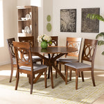 Load image into Gallery viewer, Baxton Studio Jessie Modern And Contemporary Grey Fabric Upholstered And Walnut Brown Finished Wood 7-Piece Dining Set
