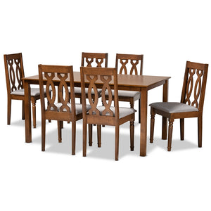 Baxton Studio Cherese Modern And Contemporary Grey Fabric Upholstered And Walnut Brown Finished Wood 7-Piece Dining Set