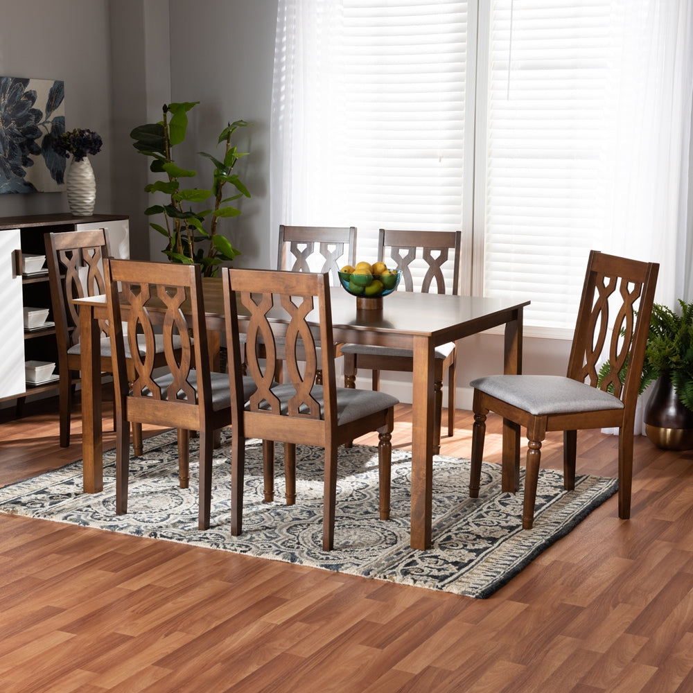 Baxton Studio Cherese Modern And Contemporary Grey Fabric Upholstered And Walnut Brown Finished Wood 7-Piece Dining Set