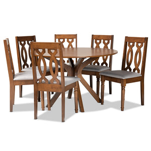 Baxton Studio Callie Modern and Contemporary Fabric Upholstered and Finished Wood 7-Piece Dining Set