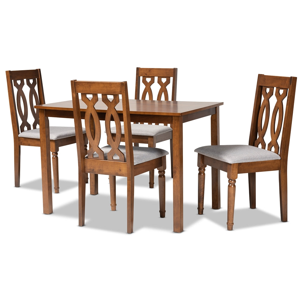 Baxton Studio Cherese Modern and Contemporary Fabric Upholstered and Finished 5-Piece Wood Dining Set