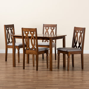 Baxton Studio Cherese Modern And Contemporary Grey Fabric Upholstered And Walnut Brown Finished 5-Piece Wood Dining Set