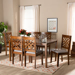 Load image into Gallery viewer, Baxton Studio Caron Modern And Contemporary Grey Fabric Upholstered And Walnut Brown Finished Wood 7-Piece Dining Set
