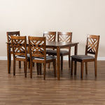 Load image into Gallery viewer, Baxton Studio Caron Modern And Contemporary Grey Fabric Upholstered And Walnut Brown Finished Wood 7-Piece Dining Set
