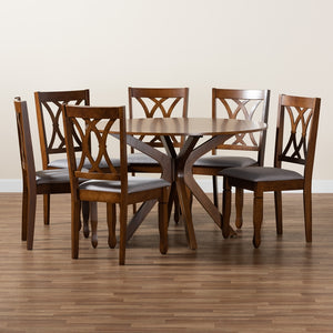 Baxton Studio Maya Modern Grey Fabric And Walnut Brown Finished Wood 7-Piece Dining Set