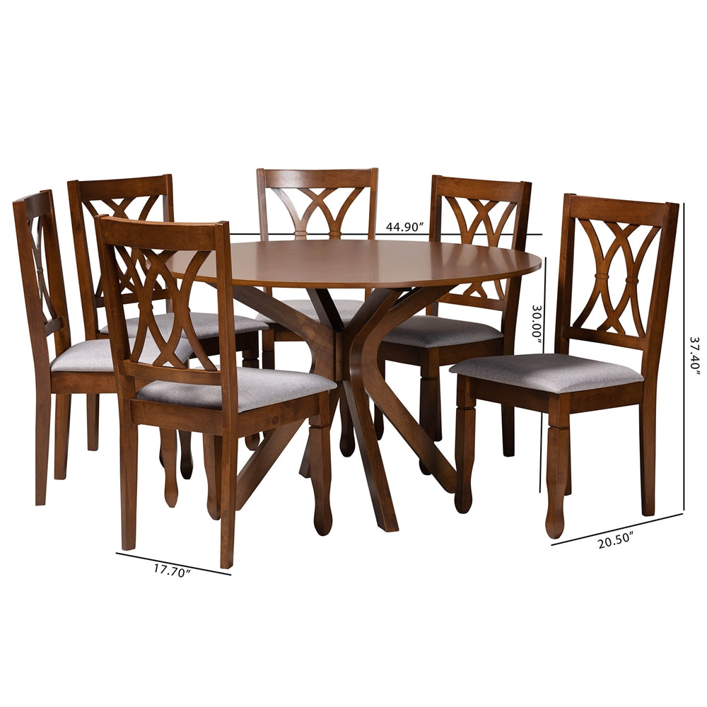 Baxton Studio Maya Modern Grey Fabric And Walnut Brown Finished Wood 7-Piece Dining Set