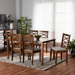 Load image into Gallery viewer, Baxton Studio Lanier Modern And Contemporary Grey Fabric Upholstered And Walnut Brown Finished Wood 7-Piece Dining Set
