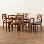 Load image into Gallery viewer, Baxton Studio Lanier Modern And Contemporary Grey Fabric Upholstered And Walnut Brown Finished Wood 7-Piece Dining Set
