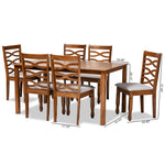 Load image into Gallery viewer, Baxton Studio Lanier Modern And Contemporary Grey Fabric Upholstered And Walnut Brown Finished Wood 7-Piece Dining Set
