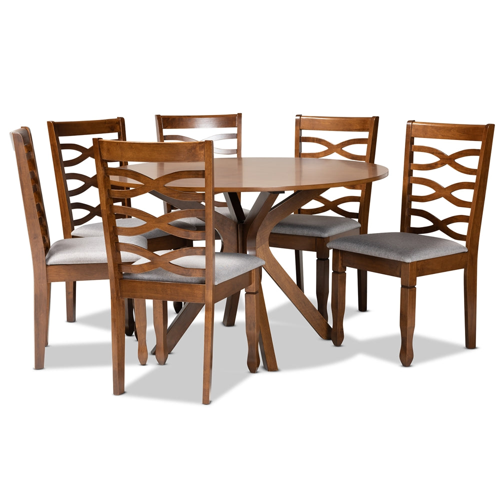 Baxton Studio Mila Modern and Contemporary Fabric Upholstered and Finished Wood 7-Piece Dining Set