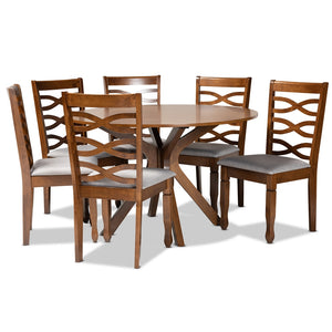 Baxton Studio Mila Modern and Contemporary Fabric Upholstered and Finished Wood 7-Piece Dining Set