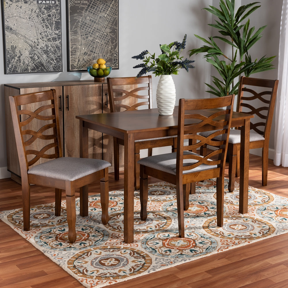 Baxton Studio Lanier Modern And Contemporary Grey Fabric Upholstered And Walnut Brown Finished Wood 5-Piece Dining Set