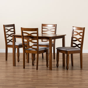 Baxton Studio Lanier Modern And Contemporary Grey Fabric Upholstered And Walnut Brown Finished Wood 5-Piece Dining Set