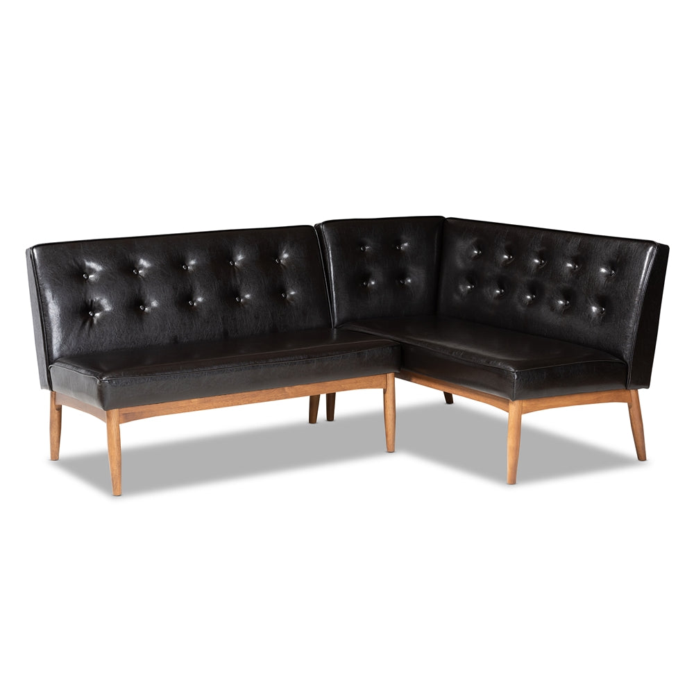 Baxton Studio Arvid Mid-Century Modern Faux Leather Upholstered 2-Piece Wood Dining Nook Banquette Set