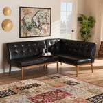 Load image into Gallery viewer, Baxton Studio Arvid Mid-Century Modern Dark Brown Faux Leather Upholstered 2-Piece Wood Dining Nook Banquette Set
