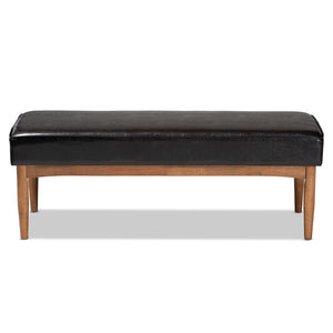 Baxton Studio Arvid Mid-Century Modern Dark Brown Faux Leather Upholstered Wood Dining Bench