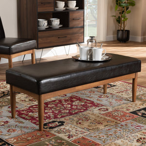 Baxton Studio Arvid Mid-Century Modern Dark Brown Faux Leather Upholstered Wood Dining Bench