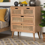 Load image into Gallery viewer, Baxton Studio Alina Mid-Century Modern Medium Oak Finished Wood And Rattan 4-Drawer Accent Storage Cabinet
