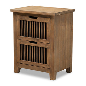 Baxton Studio Clement Rustic Transitional Finished 2-Drawer Wood Spindle Nightstand