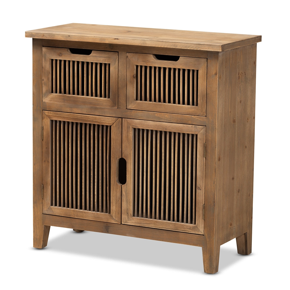 Baxton Studio Clement Rustic Transitional Medium Finished 2-Door and 2-Drawer Wood Spindle Accent Storage Cabinet