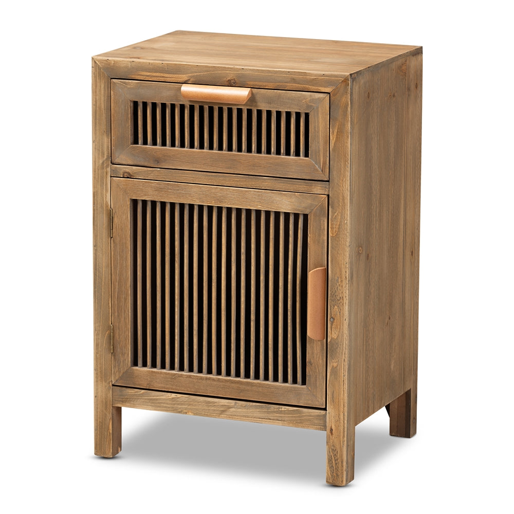 Baxton Studio Clement Rustic Transitional Finished 1-Door and 1-Drawer Wood Spindle Nightstand