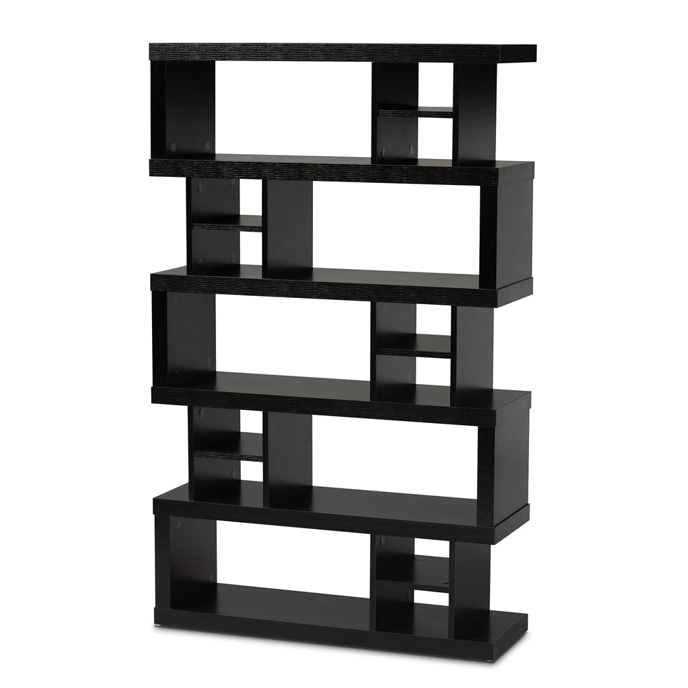 Baxton Studio Dora Modern and Contemporary Finished Wood 5-Tier Geometric Bookshelf