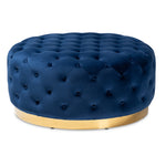 Load image into Gallery viewer, Baxton Studio Sasha Glam and Luxe Royal Velvet Fabric Upholstered Gold Finished Round Cocktail Ottoman
