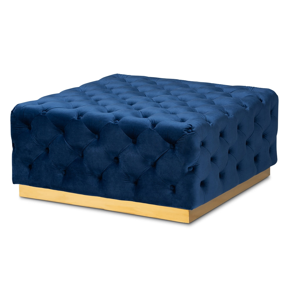 Baxton Studio Verene Glam and Luxe Velvet Fabric Upholstered Gold Finished Square Cocktail Ottoman