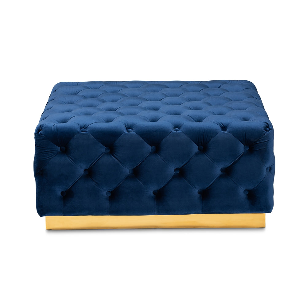 Baxton Studio Verene Glam and Luxe Velvet Fabric Upholstered Gold Finished Square Cocktail Ottoman