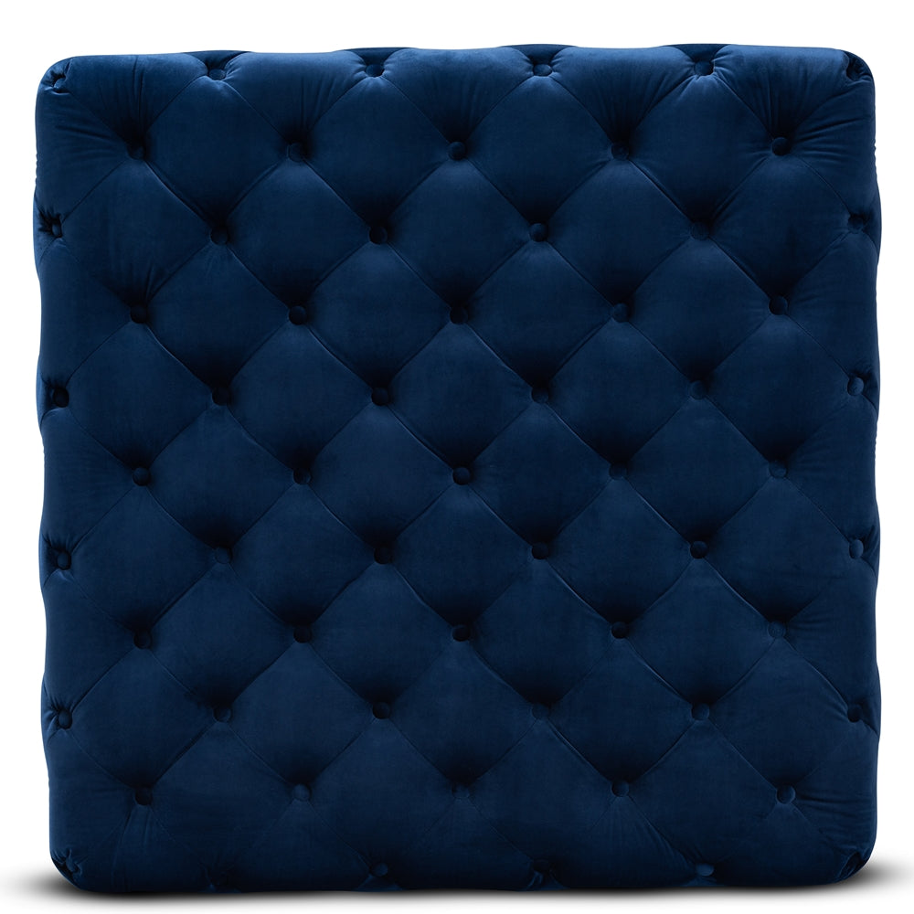 Baxton Studio Verene Glam And Luxe Royal Blue Velvet Fabric Upholstered Gold Finished Square Cocktail Ottoman